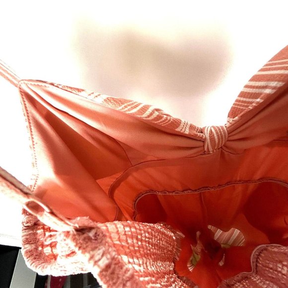 As U Wish Spaghetti Straps, Built in Bra Peach Pink Crepe Stripe Jumpsuit Sz XL - Picture 11 of 13